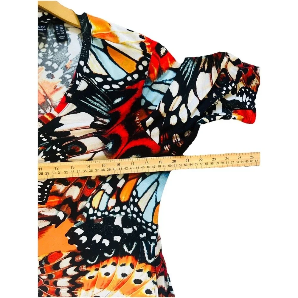 Attitudes Renee Jersey Dress Maxi Sz L Monarch Butterfly Maxi Boho Stretch Red - Picture 10 of 12